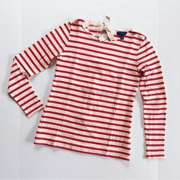 J.Crew Red Stripe Back Bows Long Sleeve Tee Top - Picture 3 of 6
